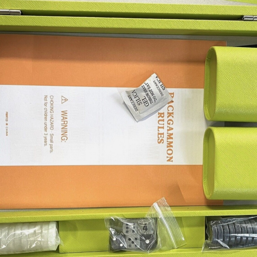 Ellen Backgammon Set Lime Vegan Leather Case Game By Brouk & Co 15x10.5” NEW - Picture 8 of 8